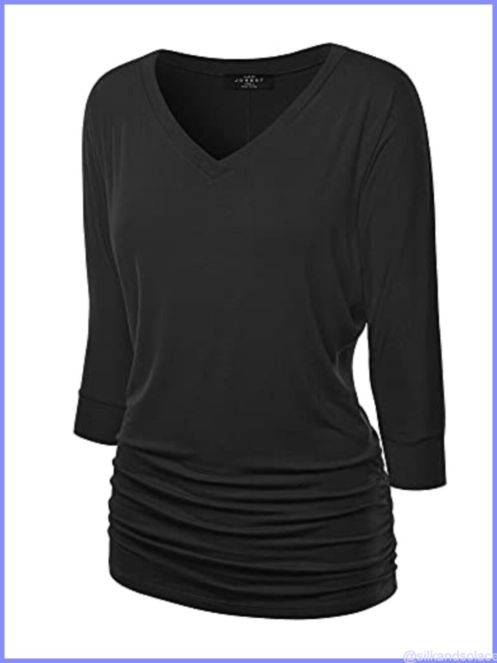 Women's 3/4 Sleeve Draped Dolman Top with Side Shirring